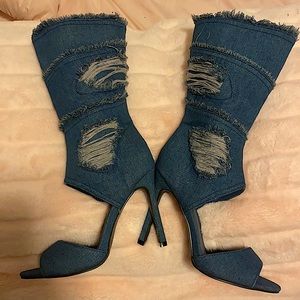 Distressed Denim Stiletto Style Pump/Boot.